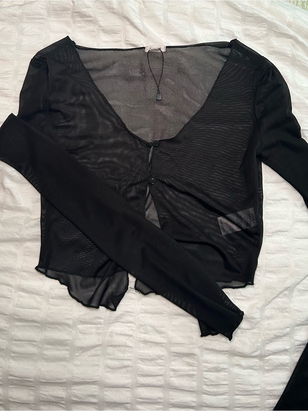 Garage Black Sheer Long-Sleeve mesh Crop Top